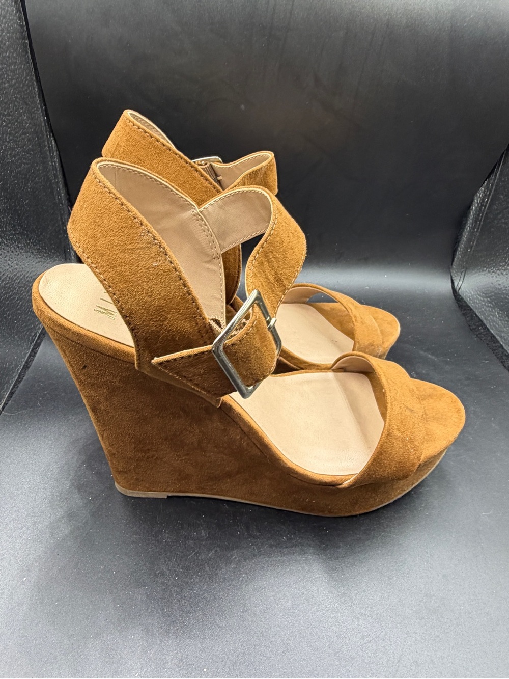 Mix No. 6 Women's Suede Wedge Sandals in Camel